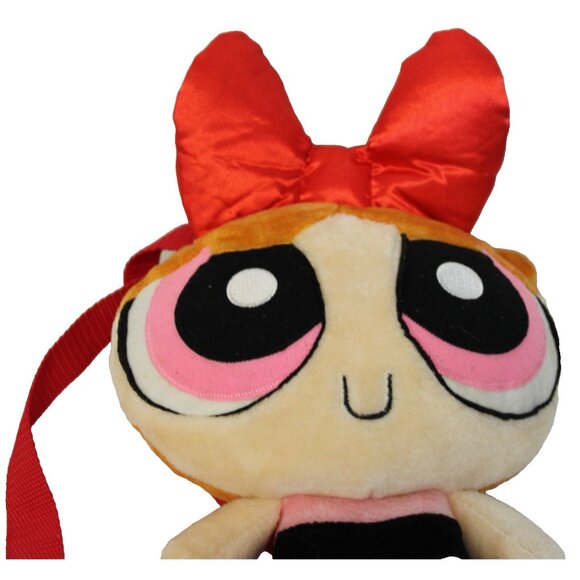 2002 Powerpuff Girls Blossom Plush Backpack Faux Fur Satin Bow Zip Adjust Straps - Picture 2 of 12